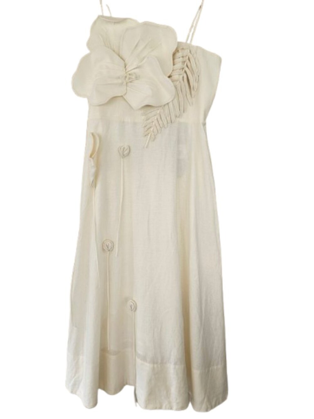 FARM Rio Garden Off White 3D Flower Linen Midi Dress SZ L NWT *Flaw* - Picture 2 of 16